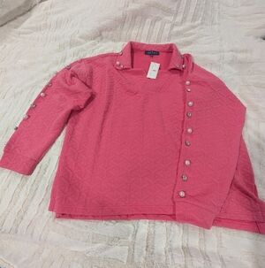 Pink Button-Up Sweater with Textured Design